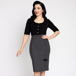 Rock Steady Pencil Skirt Pinup Houndstooth Gray Black Size S